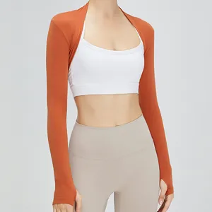 Stylish women's cropped long sleeve sports shrug bolero for yoga and fitness training