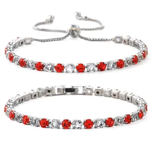 Elegante zilveren tennisarmband met afwisselend rode en witte zirkonia steentjes