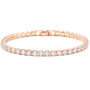 Elegant rose gold tennis bracelet with brilliant round white cubic zirconia stones