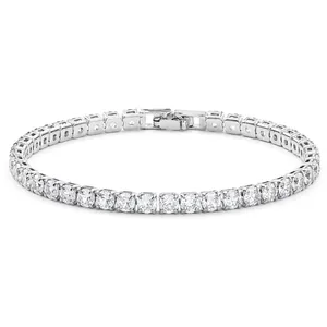 Elegant silver-tone tennis bracelet featuring round-cut cubic zirconia stones