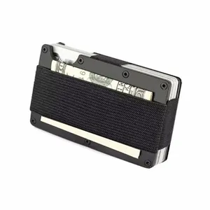Minimalist slim metal RFID blocking credit card holder with elastic band for cash storage