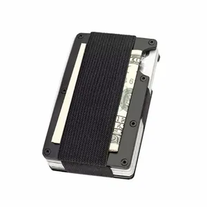 Sleek minimalist black metal RFID blocking credit card holder wallet with elastic band