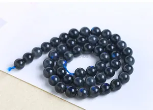 Natural labradorite round beads featuring a striking blue flash for DIY jewelry