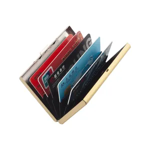Slim gold stainless steel card holder with accordion style RFID blocking card slots