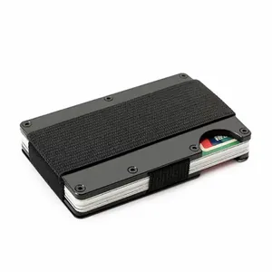 Minimalist black metal RFID blocking credit card holder with elastic band for men