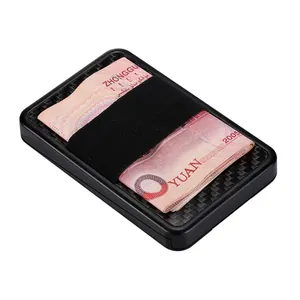 Minimalist RFID blocking carbon fiber wallet for men with secure elastic money strap