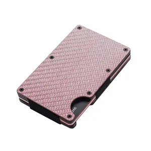 Minimalist pink carbon fiber RFID blocking metal slim wallet and credit card holder