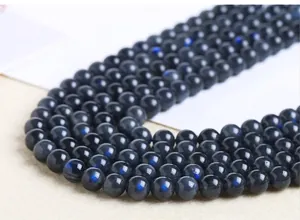 Macro detail of natural labradorite beads with strong blue flash effects