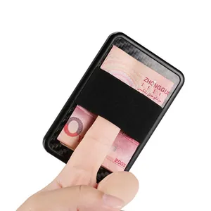 Slim RFID blocking carbon fiber cardholder wallet with elastic band for cash and cards