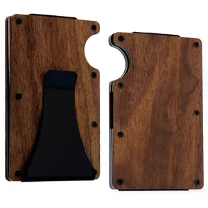RFID Blocking Wood Aluminum Alloy Credit Card Holder Minimalist Wallet Metal Money Clip Slim Card Case For Men Women Business Gift