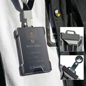 Heavy duty aluminum alloy ID badge holder with RFID blocking and Airtag compatibility slot
