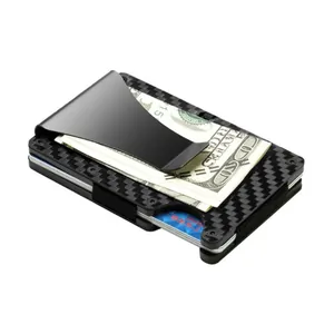 Slim carbon fiber RFID blocking card holder with a durable black metal money clip