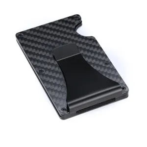 Slim carbon fiber RFID blocking wallet featuring a durable black metal money clip