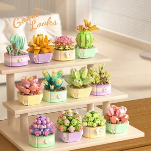 Rose Succulent Flower Building Blocks Miniature Potted Plants Set DIY Creative Bricks Desktop Decoration Educational Toys Floral Ornament Gift