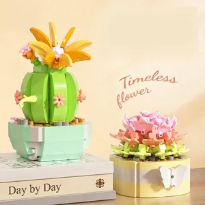 Creative succulent and cactus building block flower set for home office decoration