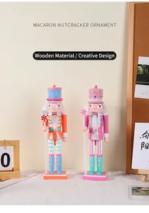 Pair of colorful macaron candy style wooden nutcracker soldier ornaments for Christmas gift decor
