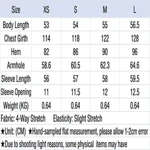Detailed size guide for women fashion zipper puffer jacket with bust and length specs