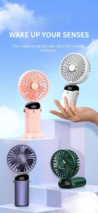 Vier Farben tragbare Mini-Handventilatoren mit digitaler Anzeige und Klappständer