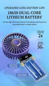 Internal view of handheld fan showing 18650 dual batteries and smart energy chip