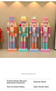 Four colorful wooden nutcracker figurines with macaron hues for Christmas home decor