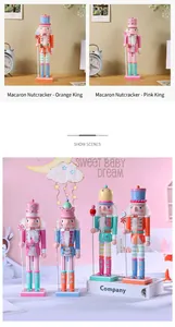 Detailed view of candy colored macaron wooden nutcracker soldiers for festive decor