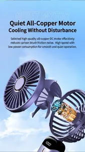 Macro view of the internal copper motor and digital battery display of purple handheld fan