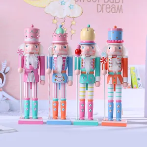 Macaron Candy Color Wooden Nutcracker Soldier Figurine Handcrafted MDF Nutcracker Ornament For Christmas Gift Home Party Decor