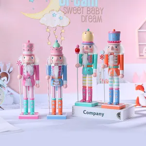 Four creative macaron candy-colored wooden nutcracker figurines for Christmas decor