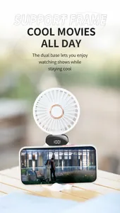 Tragbarer weißer USB-Miniventilator mit LED-Anzeige und integriertem Handy-Ständer