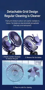 Detailed steps for removing and washing the purple handheld fan's mesh and blades