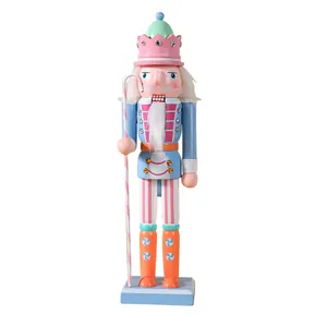 Creative macaron colored wooden nutcracker soldier figurine for Christmas home decoration