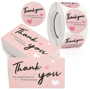 Thank You For Supporting My Small Business Stickers And Cards Pink Kraft Paper Decorative Heart Floral Labels For Gift Wrapping Packaging Small Business Supplies