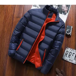 Men's thickened casual puffer jacket with contrast orange lining for winter warmth