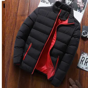 Stylish men's thickened casual winter padded jacket with red lining and zipper detail