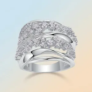 Luxury S925 sterling silver multilayer ring with pavé moissanite stones for women