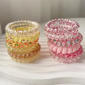 Set of assorted colorful gradient spiral hair ties phone cord elastic hair bands