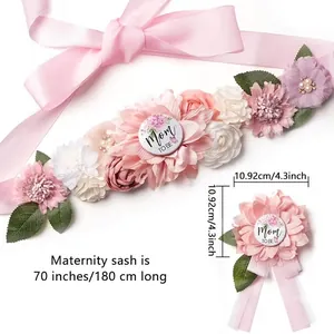 Exquisite pink floral maternity sash and corsage set with Mom to Be badge for party