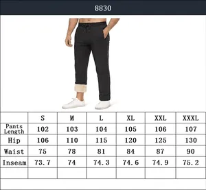 Tabella taglie dettagliata per pantaloni sportivi da uomo foderati in pile con coulisse