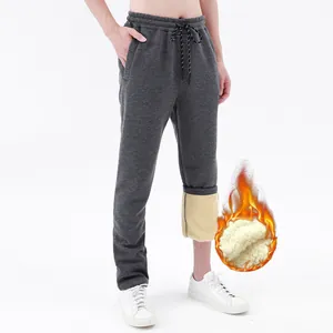 Pantaloni sportivi da uomo foderati in pile spesso grigio scuro per autunno inverno