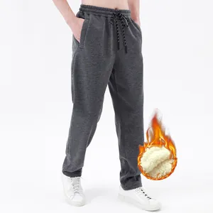 Pantaloni sportivi uomo spessi foderati in pile con coulisse grigio scuro caldo