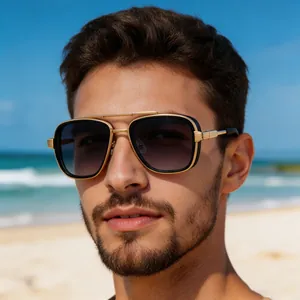 Lunettes De Soleil Carrées Pour Hommes Style Retro Punk Monture Métal PC Protection UV Pour Conduite Extérieure