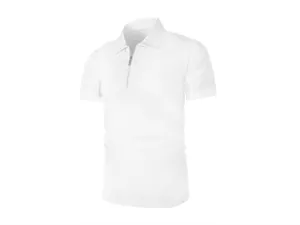 Vue détaillée du polo blanc en maille texturée avec col zippé fonctionnel