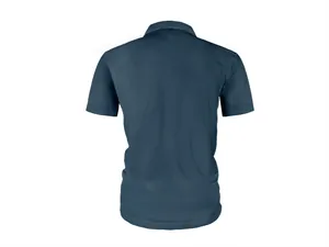 Vue détaillée de l'arrière d'un polo à manches courtes en mesh bleu foncé pour homme