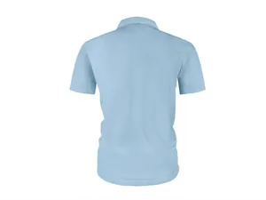 Vue arrière détaillée d'un polo à manches courtes bleu clair texturé pour hommes