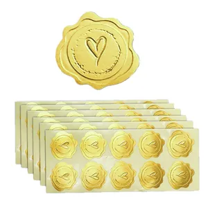 Elegant gold wax seal style stickers featuring a heart pattern for envelope sealing