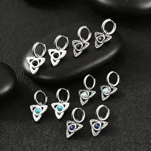 Vintage Celtic Knot Stainless Steel Hoop Earrings With Cat Eye Stone For Men Women Punk Gothic Geometric Jewelry Gift