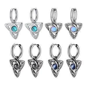 Vintage stainless steel Celtic knot hoop earrings with colorful synthetic stones