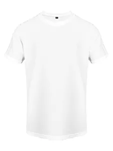 Frontansicht eines weißen minimalistischen Mesh Eisseide T-Shirts für Herren mit Label