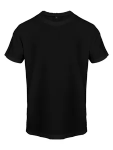 Nahaufnahme des atmungsaktiven Mesh-Eisseidenstoffs beim schwarzen Herren-T-Shirt