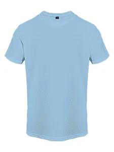 Detailansicht der hellblauen Netzstruktur bei einem Herren-T-Shirt aus kühler Seide